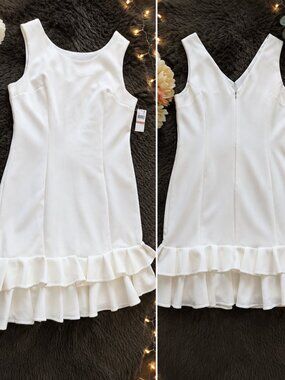 Donna Ricco New York White Ruffle Hem Dress Size 12